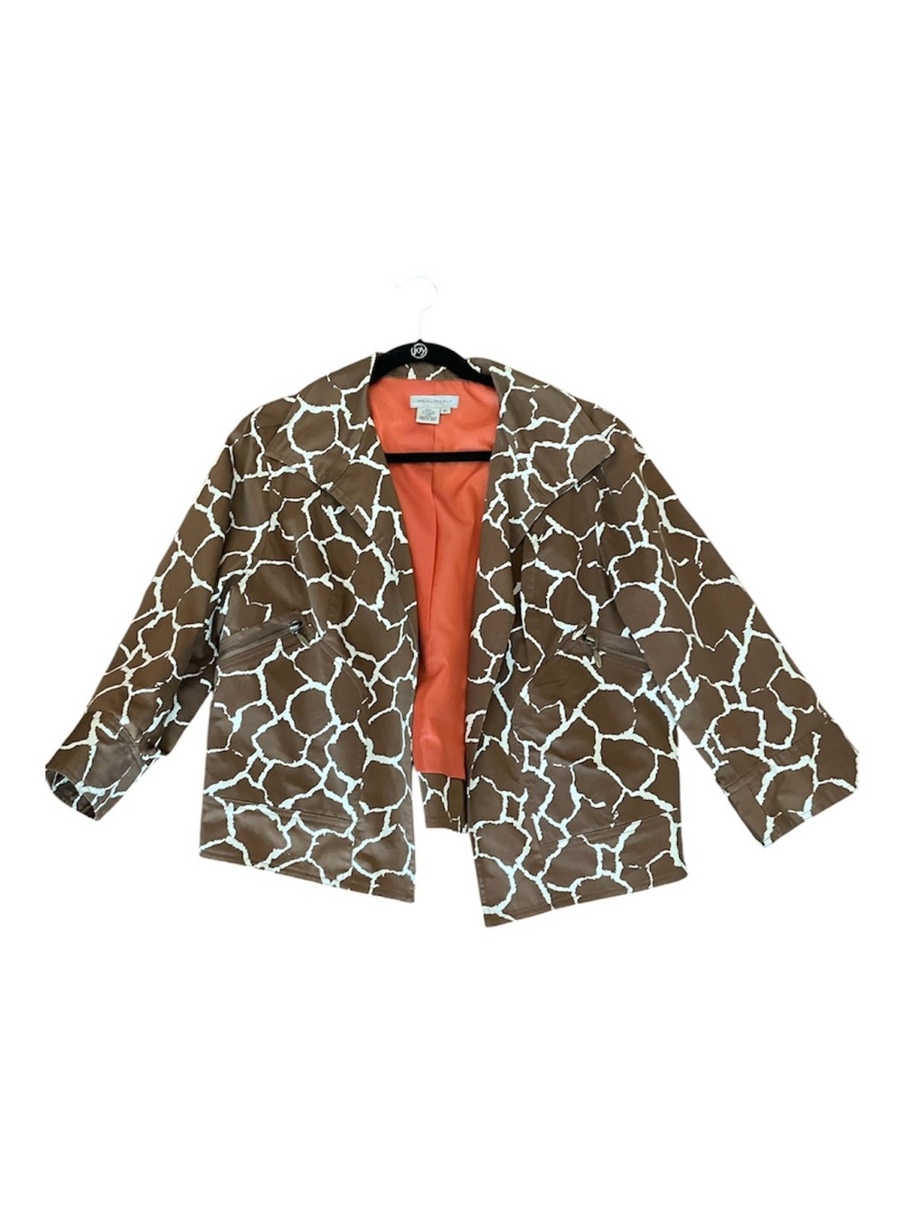 Transition Brown and White Giraffe-Print Blazer with Orange Lining